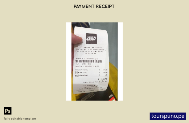 Plantilla de recibo de pago de tienda Lego lista para imprimir